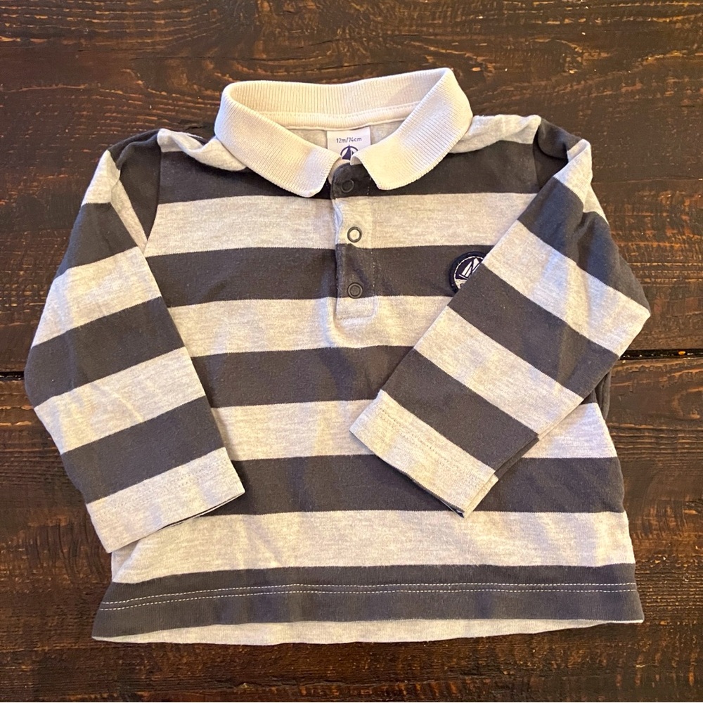 Petit Bateau Gray Stripe Rugby Top - Size 12m
